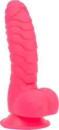 Ребристий фалоімітатор на присосці ADDICTION — Tom 7″ Dildo With Balls — Pink, віброкуля в подарунок Sex Aura Київ