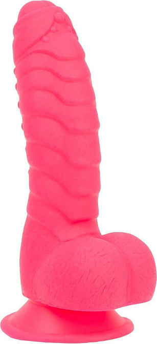 Ребристий фалоімітатор на присосці ADDICTION — Tom 7″ Dildo With Balls — Pink, віброкуля в подарунок Sex Aura Київ - фото 4
