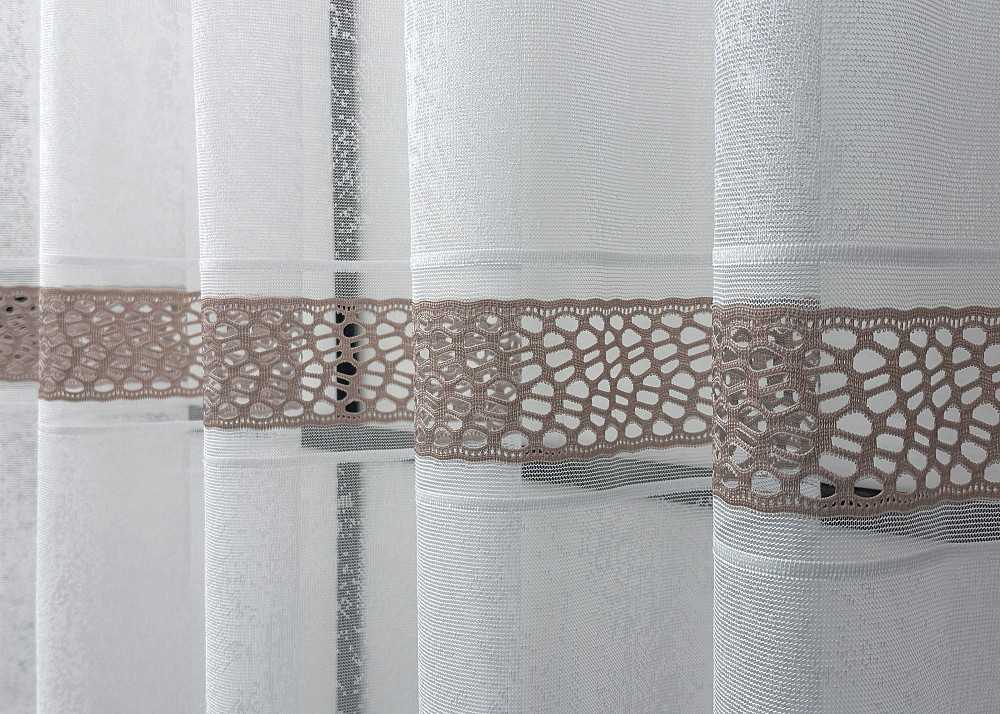 Короткий тюль VR-Textil 1940т Жаккард Белый с капучино 300х200 см (42-0913) Киев - изображение 5