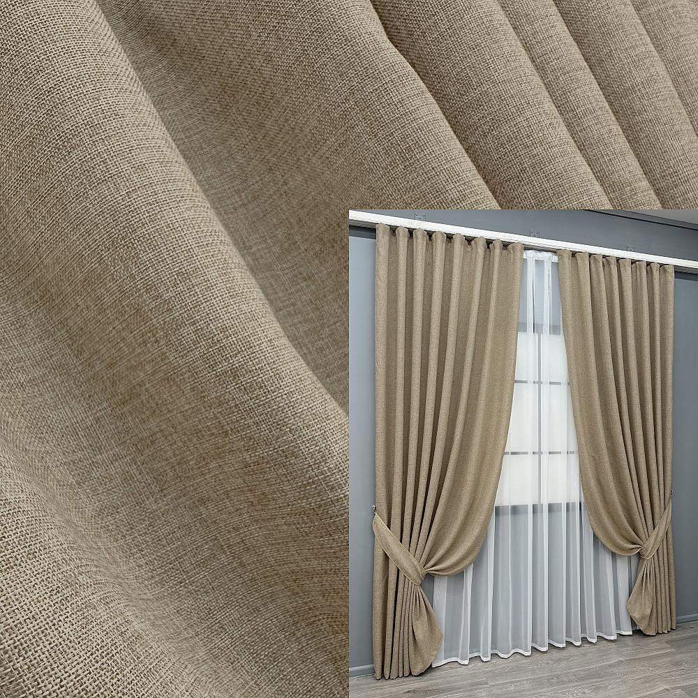 Комплект готових штор VR-Textil Льон Льон Мішковина № 1141ш Капучино 150х240 см 2 шт (39-0144) Київ - фото 1