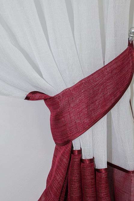 Кухонні штори VR-Textil № 073к з ламбрекеном і підхватами бордовий з білим 270х170 см (50-773) Київ - фото 3