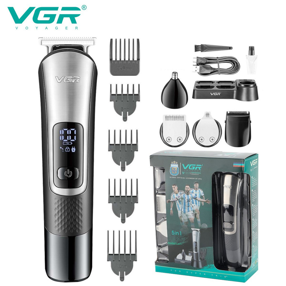 Машинка для стрижки аккумуляторная VGR V-111 для бороды носа та ушей и подставка (9 насадок) Киев - изображение 2