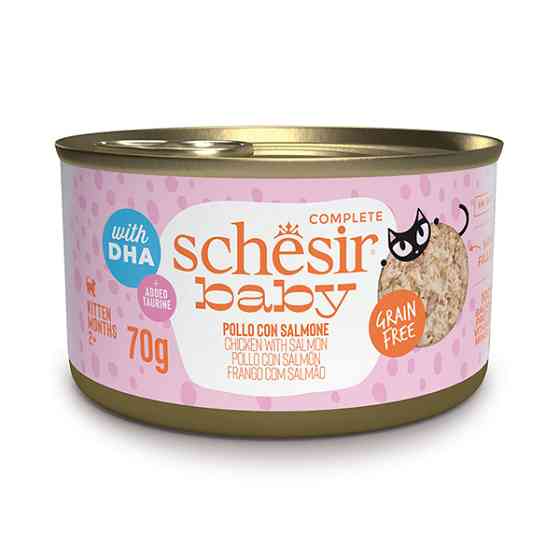 Schesir Baby Chicken With Salmon ШЕЗІР КУРКА З ЛОСОСЕМ в бульйоні натуральні консерви для кошенят, банка 70г Київ