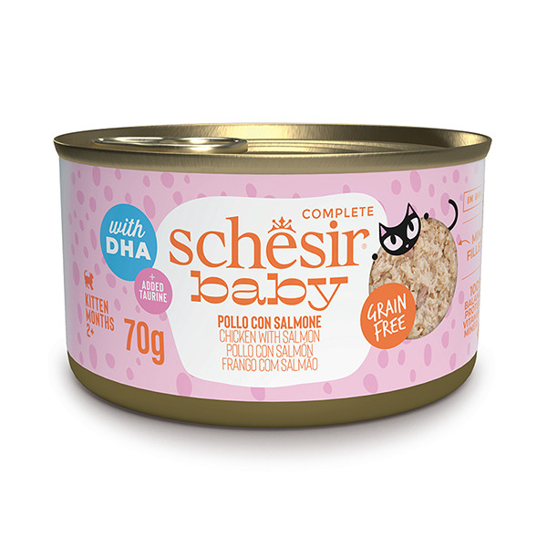 Schesir Baby Chicken With Salmon ШЕЗІР КУРКА З ЛОСОСЕМ в бульйоні натуральні консерви для кошенят, банка 70г Київ - фото 1