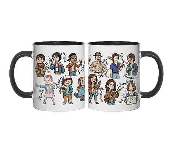 ☕ Кухоль з головними героями серіалу «Дуже дивні справи» (Stranger Things) Білий з зеленим Одеса