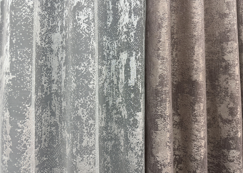 Комплект штор VR-Textil Жаккард Мрамор 200х270 2шт и Тюль 500х270 1669ш-1400т Какао с белым 71-008/6 Киев - изображение 6