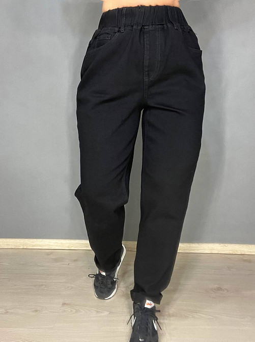 Джинси жіночі Vanver 81888 mom jeans relax comfort талія на резинці великі розміри чорні, чорний, 33, 33, 92 см, 125 см Київ - фото 1