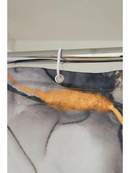 Шторка для ванной и душа с кольцами 180x180 см водоотталкивающая, шторка для душевой и ванной с крючками, мраморно-чёрный Каменец-Подольский - изображение 9