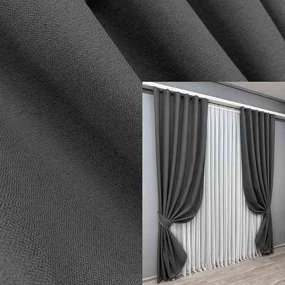 Комплект готовых штор VR-Textil Лен блэкаут № 1594ш Графитовый 100х270 см 2 шт (31-749) Киев