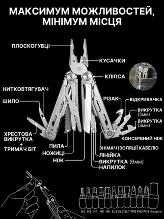 Мультитул 28 в 1 сталевий Traveler кишень компактний із набором біт ножиці кусачки пилу Одеса