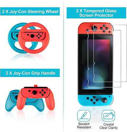 Аксессуары для Nintendo Switch 19-в-1 – чехол, зарядная станция, подставка, руль, грипсы, стекло, ка Киев