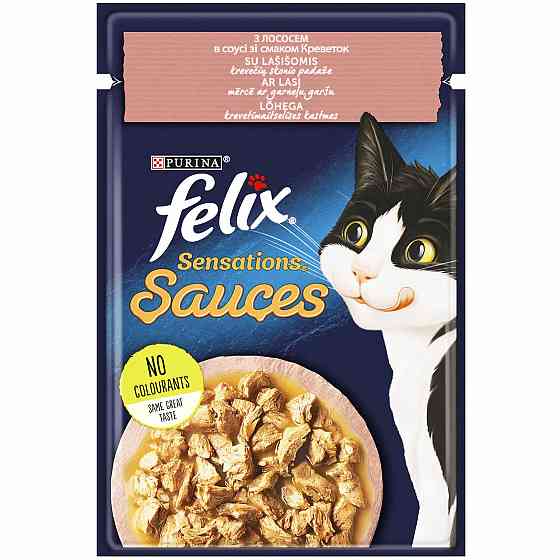 Вологий корм для котів Фелікс Felix Sensations Sauces з лососем у соусі та смаком креветок 85 г Вінниця