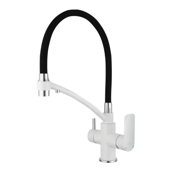 Змішувач для кухні з підключенням до фільтру GAPPO G4348 з гнучким виливом, білий/чорний Київ