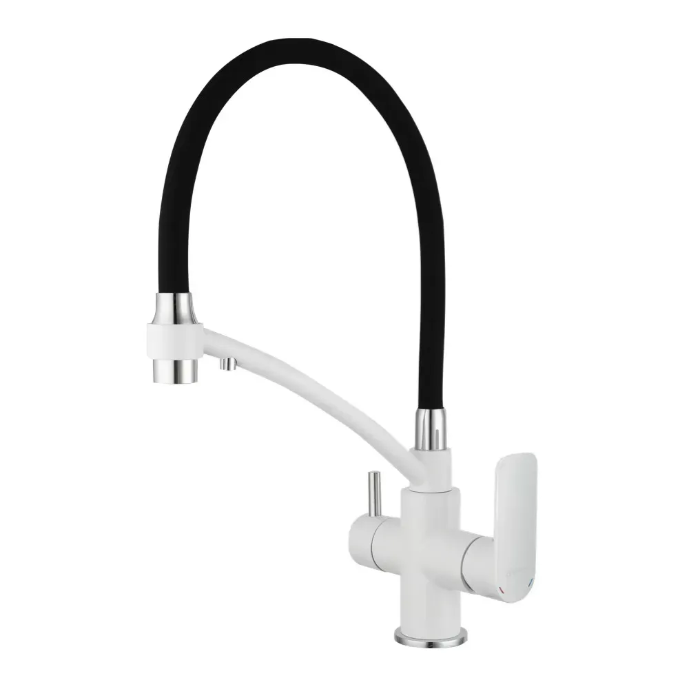 Змішувач для кухні з підключенням до фільтру GAPPO G4348 з гнучким виливом, білий/чорний Київ - фото 1