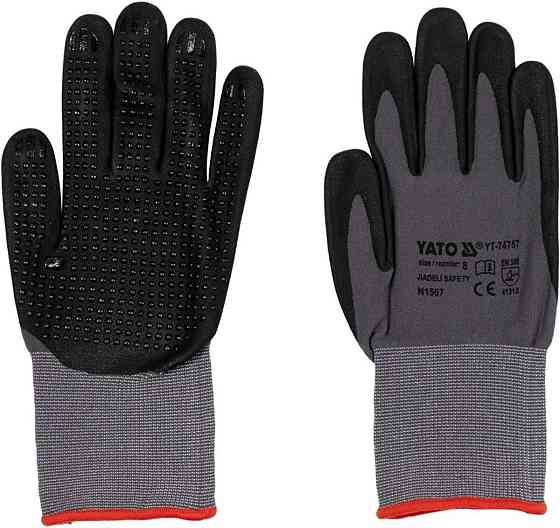 Рукавиці робочі нейлонові YATO покрите спіненим нітрилом з накрапленням, розмір 8, чорнр-сірі [12] Одесса