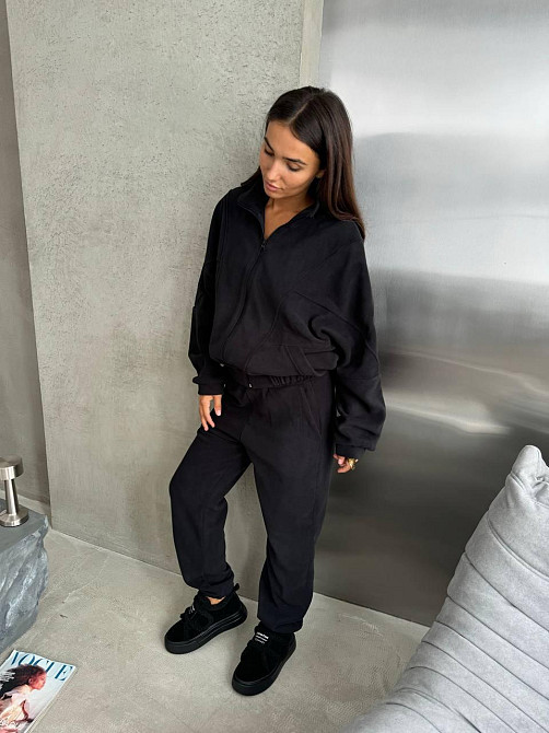 Жіночий теплий спортивний костюм: кофта та штани турецький двосторонній фліс Чорний, 42/44 Одеса - фото 4