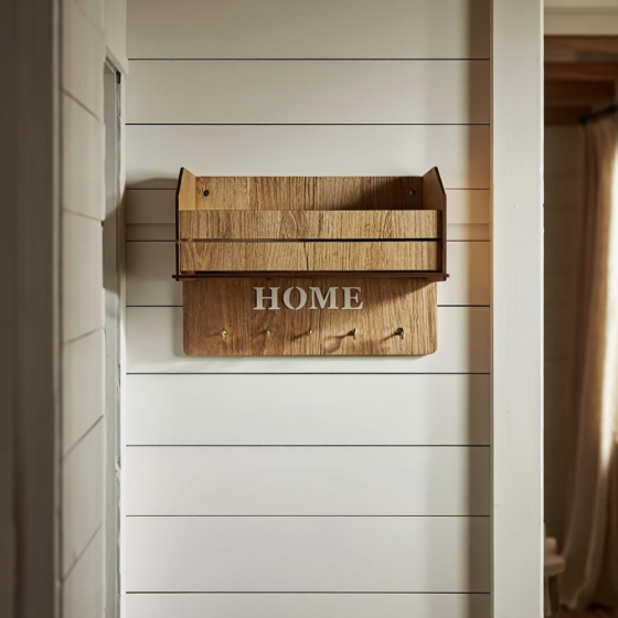 Ключница настенная, полка органайзер для ключей, мелочей и аксессуаров, деревенная с 5 металлическими крючками, 24х17х7 см Каменец-Подольский