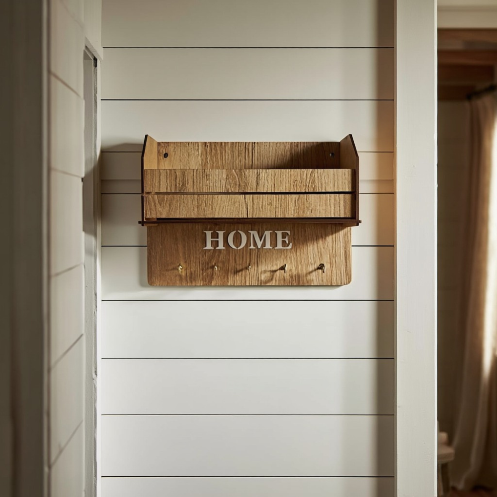 Ключница настенная, полка органайзер для ключей, мелочей и аксессуаров, деревенная с 5 металлическими крючками, 24х17х7 см Каменец-Подольский - изображение 4