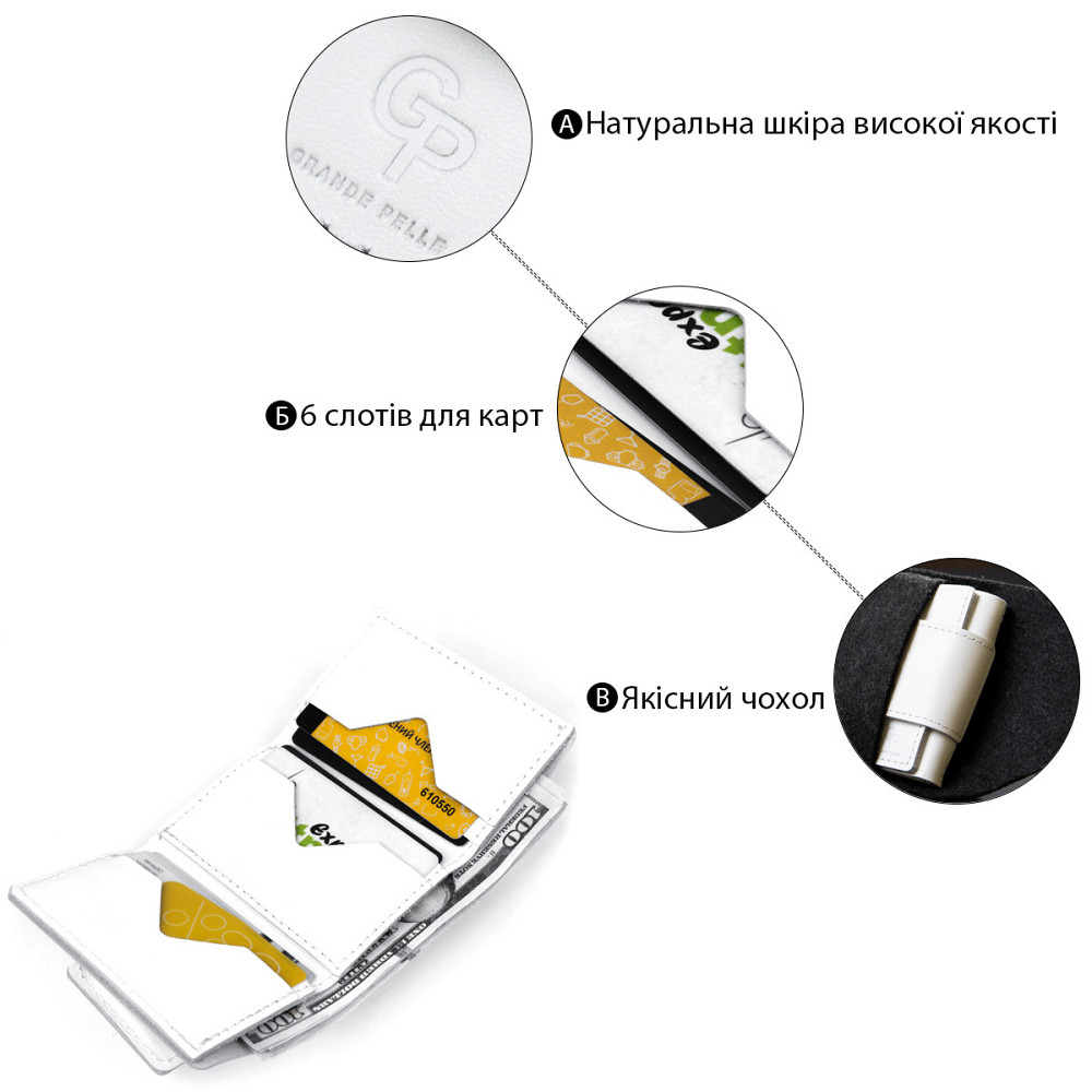 Жіноче шкіряне портмоне Білий (GRANDE PELLE) Київ - фото 4