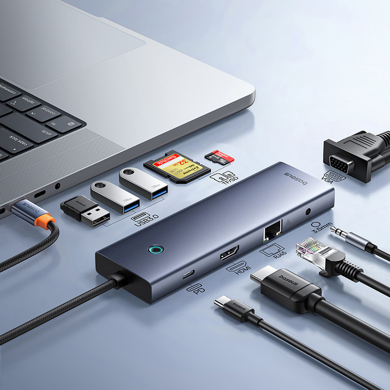 USB-хаб Baseus UltraJoy Series 10-Port HUB Docking Station Space Grey（Type-C to HDMI4K@60Hz*1+VGA*1+USB Одеса - фото 9