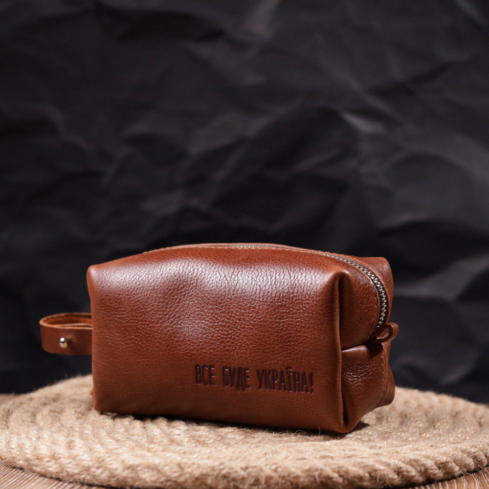 Компактная косметичка из гладкой кожи на молнии Украина GRANDE PELLE 16763 Светло-коричневая Киев - изображение 6