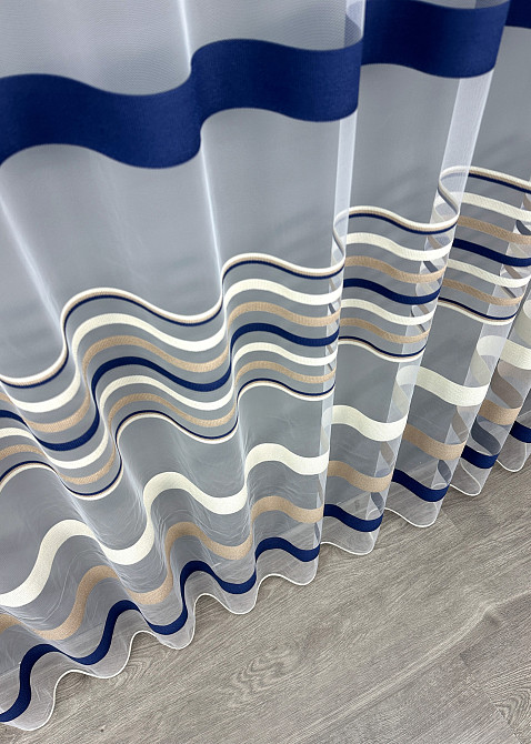Тюль VR-Textil 1769т Фатин полосы Синий с бежевым и молочным 350х270 см (42-0881) Киев - изображение 8