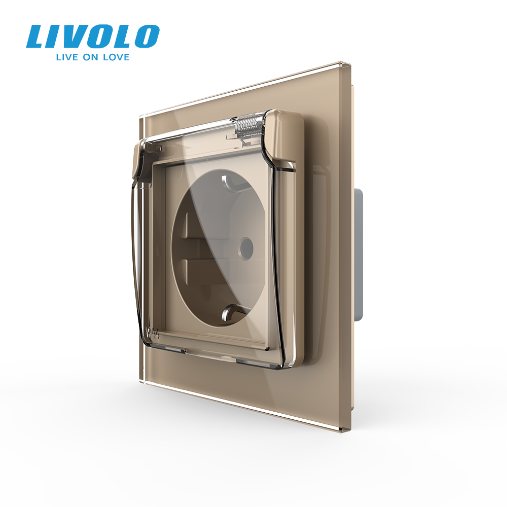 LIVOLO Електрична розетка вологозахисна з кришкою IP44 з заземленням, LIVOLO, золота, скляна ра Коломыя - изображение 11