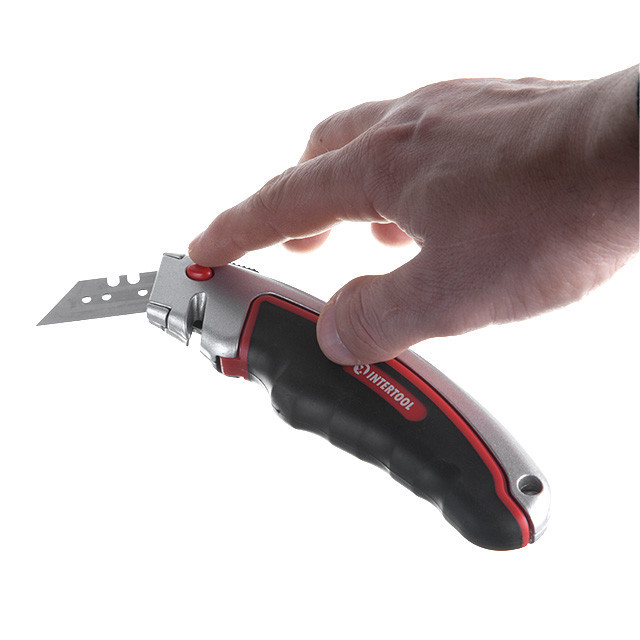 Ніж трапецієподібний, 60×19 мм, з висувним лезом, металевий корпус, прогумована рукоятка INTERTOOL HT-0516 Киев - изображение 7