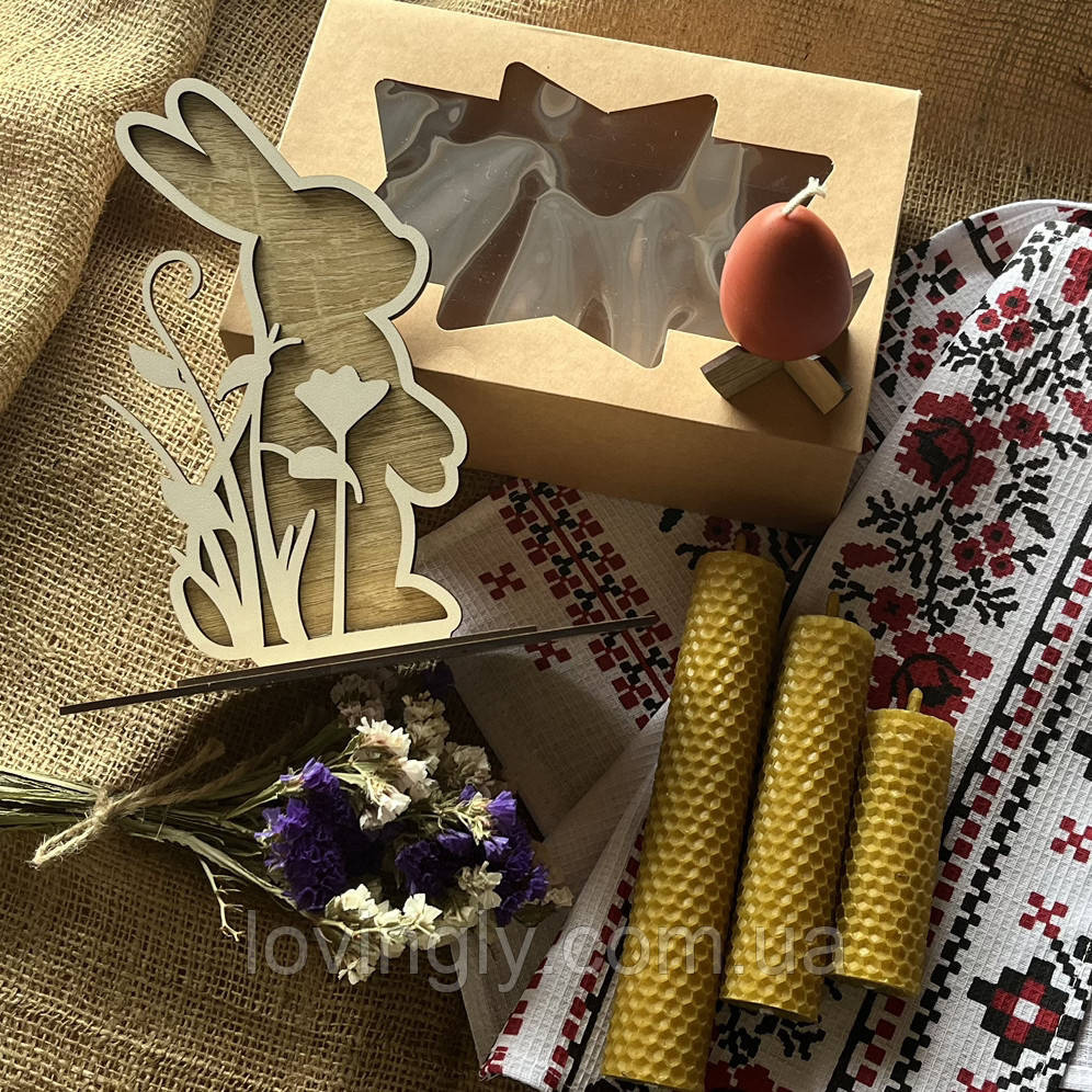 Подарок на Пасху: набор с декоративным кроликом, свечами и полотенцем для корзинки Ирпень - изображение 3