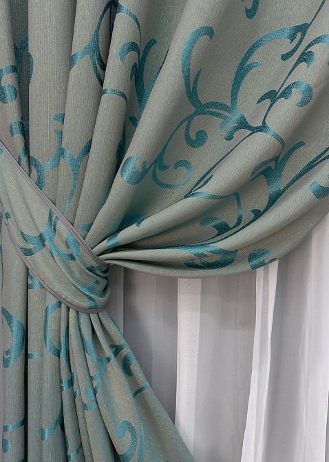 Комплект готовых штор VR-Textil Жаккард Allure № 1616ш Серый с голубым 150х270 см 2 шт (33-0489) Киев - изображение 5