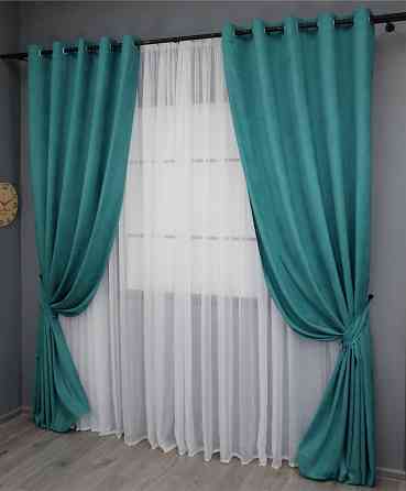 Комплект штор на люверсах VR-Textil Микровелюр Petek № 1492ш Бирюзовый 150х270 см 2 шт (37-0167) Киев