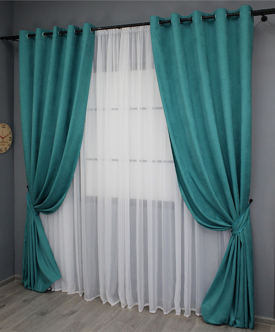 Комплект штор на люверсах VR-Textil Микровелюр Petek № 1492ш Бирюзовый 150х270 см 2 шт (37-0167) Киев - изображение 3