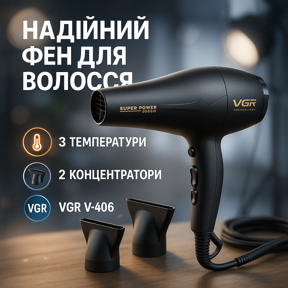 Хороший электрический фен VGR, Фен для дома и салона электрический с насадками TQ-68 Львов - изображение 15
