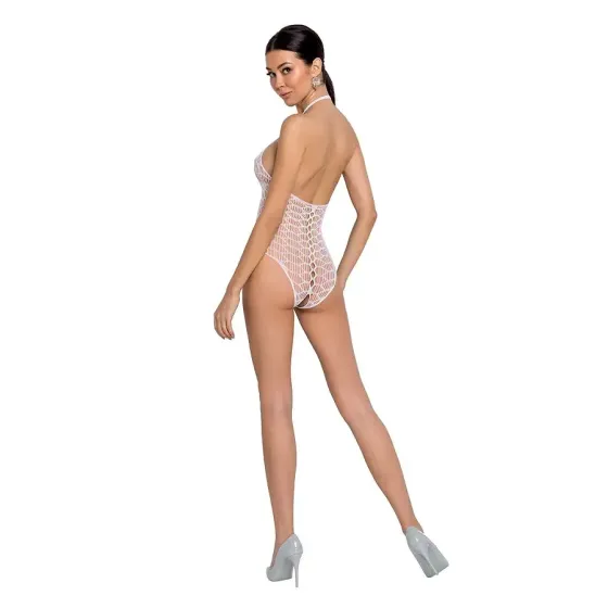 Бодістокінг у велику сітку Passion BS087 white, відкрита спина, халтер, з доступом Львів