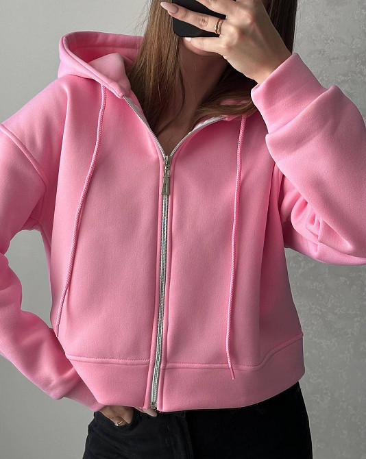 Жіноча базова тепла зип-худі тринитка на флісі Рожевий Одеса - фото 1