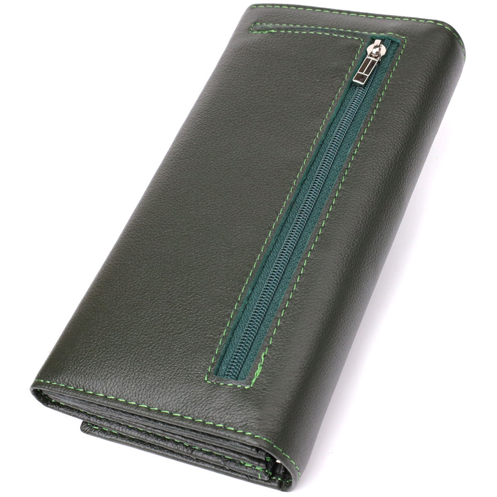 Горизонтальный кошелек у два сложения из натуральной кожи Зеленый (ST Leather) Киев - изображение 12