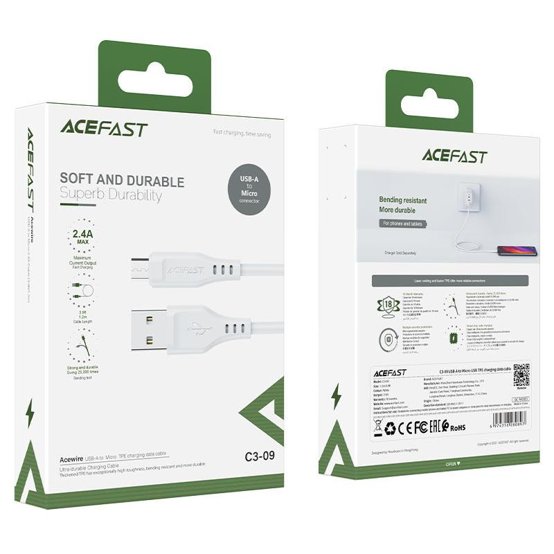 Кабель ACEFAST C3-09 USB to Micro 2,4A, 1.2m, TPE, TPE connectors, White Киев - изображение 2
