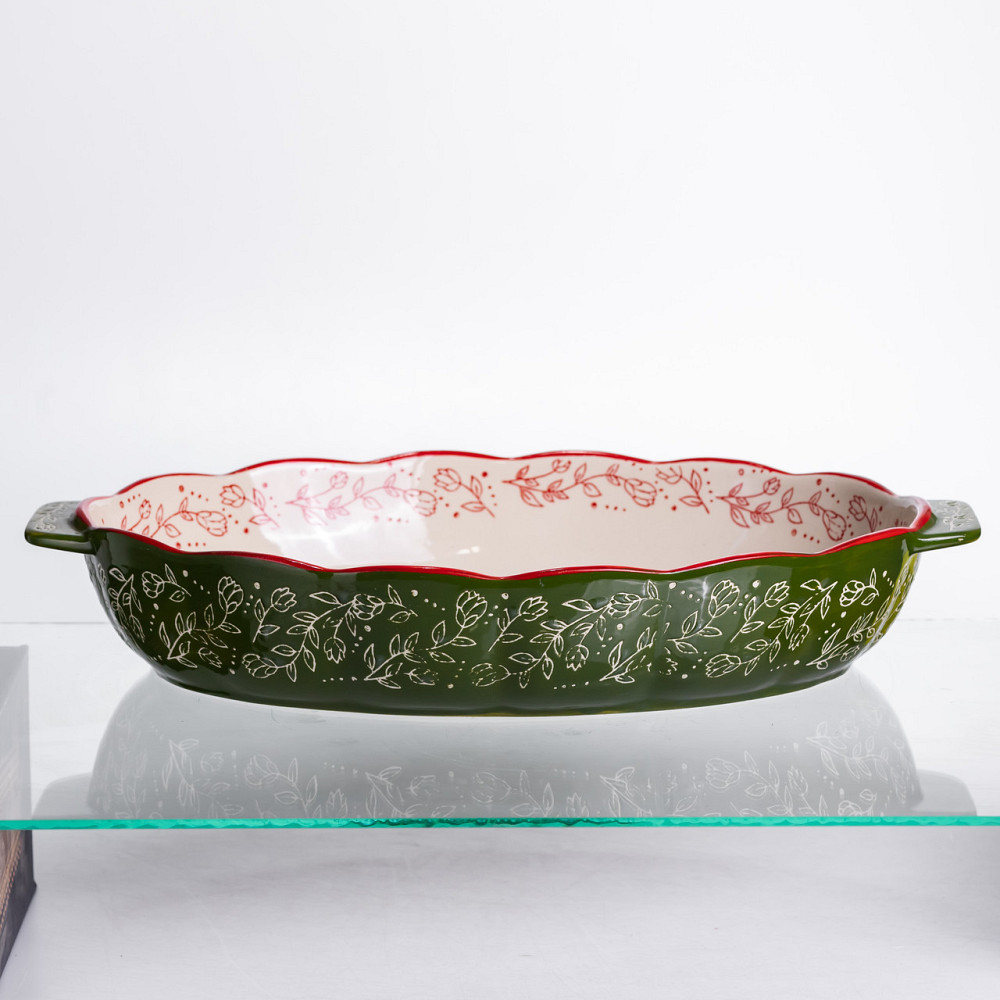 Yiwu Форма для запікання Vintage 40×25×6.5 (см) овальна з ручками Зелена HM05-04 Коломыя - изображение 4