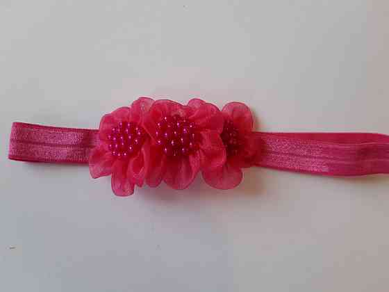 Дитяча пов'язка з перлами малинова - розмір універсальний (на резинці), довжина декору 8см Київ