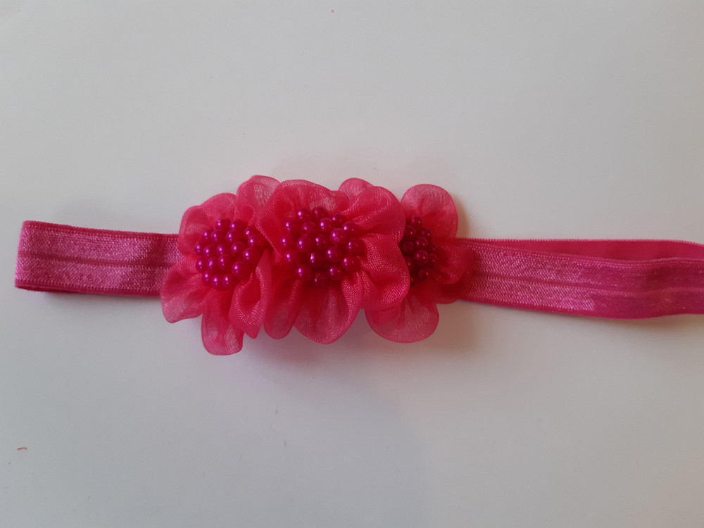 Дитяча пов'язка з перлами малинова - розмір універсальний (на резинці), довжина декору 8см Київ - фото 1