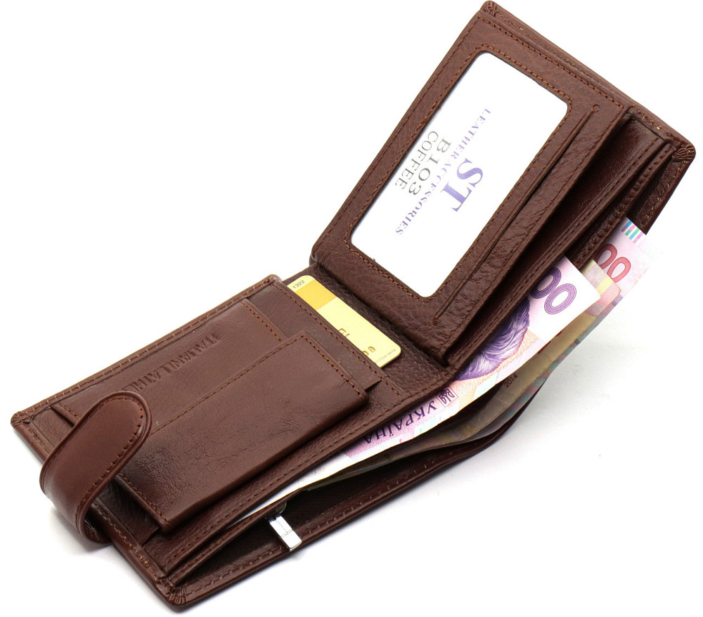 Коричневое мужское портмоне из натуральной кожи с фиксацией ST Leather ST103 Киев - изображение 4