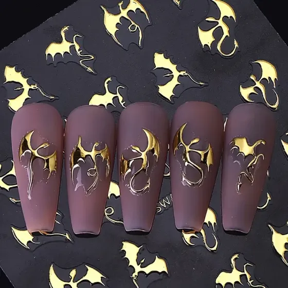 Наклейки для ногтей 3D “Дракон” — золотые, серебряные и голографические, 3 листа Киев