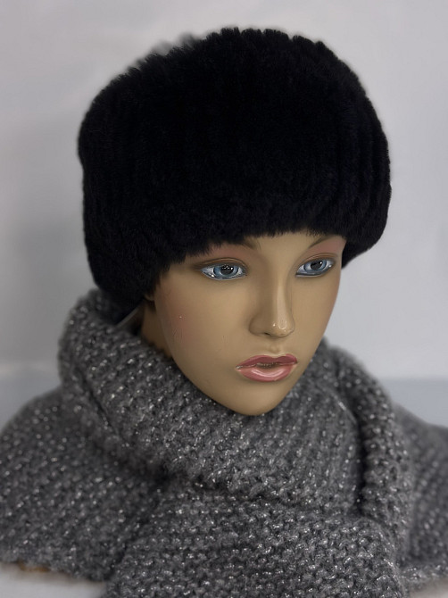 Хутряна пов'язка на голову жіноча з кролика Rex Чорний Харків - фото 4