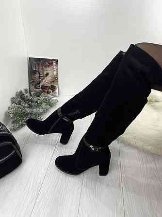 Kluchini Ботфорты женские KLUCHINI черные натуральная замша высота 50см обхват голени 36-39см к Коломия