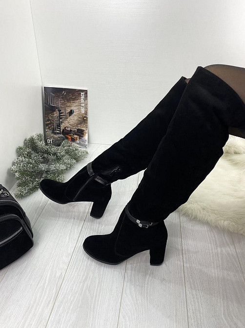 Kluchini Ботфорты женские KLUCHINI черные натуральная замша высота 50см обхват голени 36-39см к Коломия - фото 2