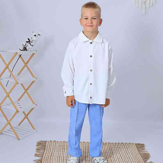 Святковий вельветовий костюм для хлопчика/ костюм до школи сорочка біла + штани блакитні 98 Кам'янець-Подільський