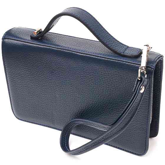 Відмінна чоловіча барсетка на два відділення з натуральної зернистої шкіри Синя (CANPELLINI) Київ