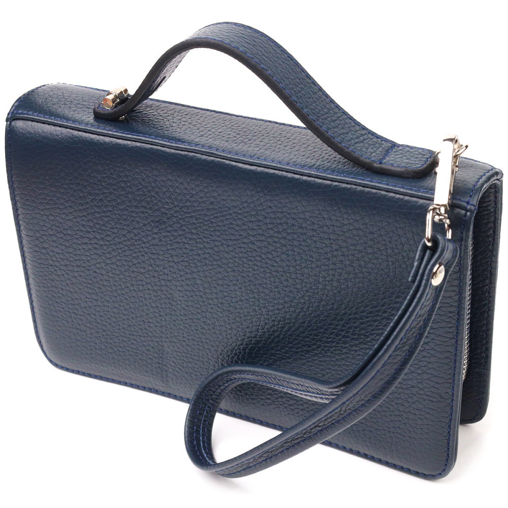 Відмінна чоловіча барсетка на два відділення з натуральної зернистої шкіри Синя (CANPELLINI) Київ - фото 6