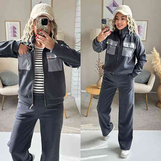 Жіночий стильний костюм-двійка: кофта та штани вельвет на щільному флісі Графіт, 40/42 Одеса