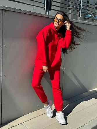 Жіночий спортивний теплий костюм на флісі батал Червоний 4XL/5XL Харків